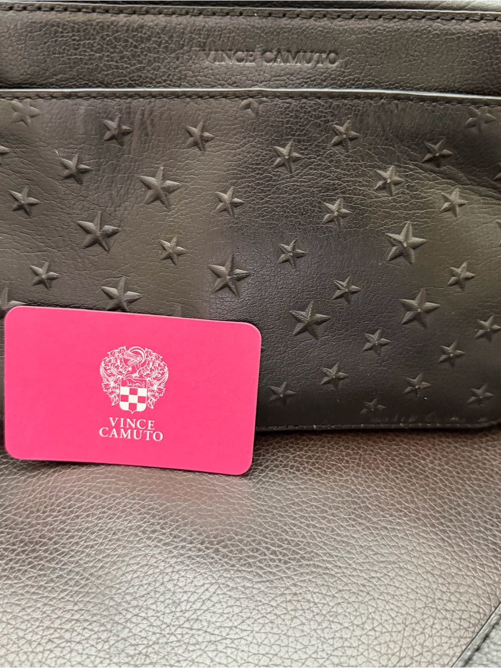 Vince Camuto Black Leather Star Embossed Crossbody Camera Bag